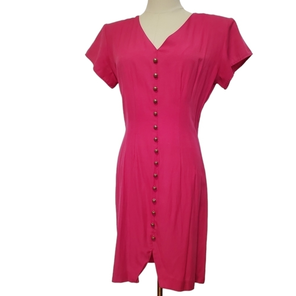 Vintage Chablis Pink Button Front Short Sleeve Dress - Picture 2 of 8